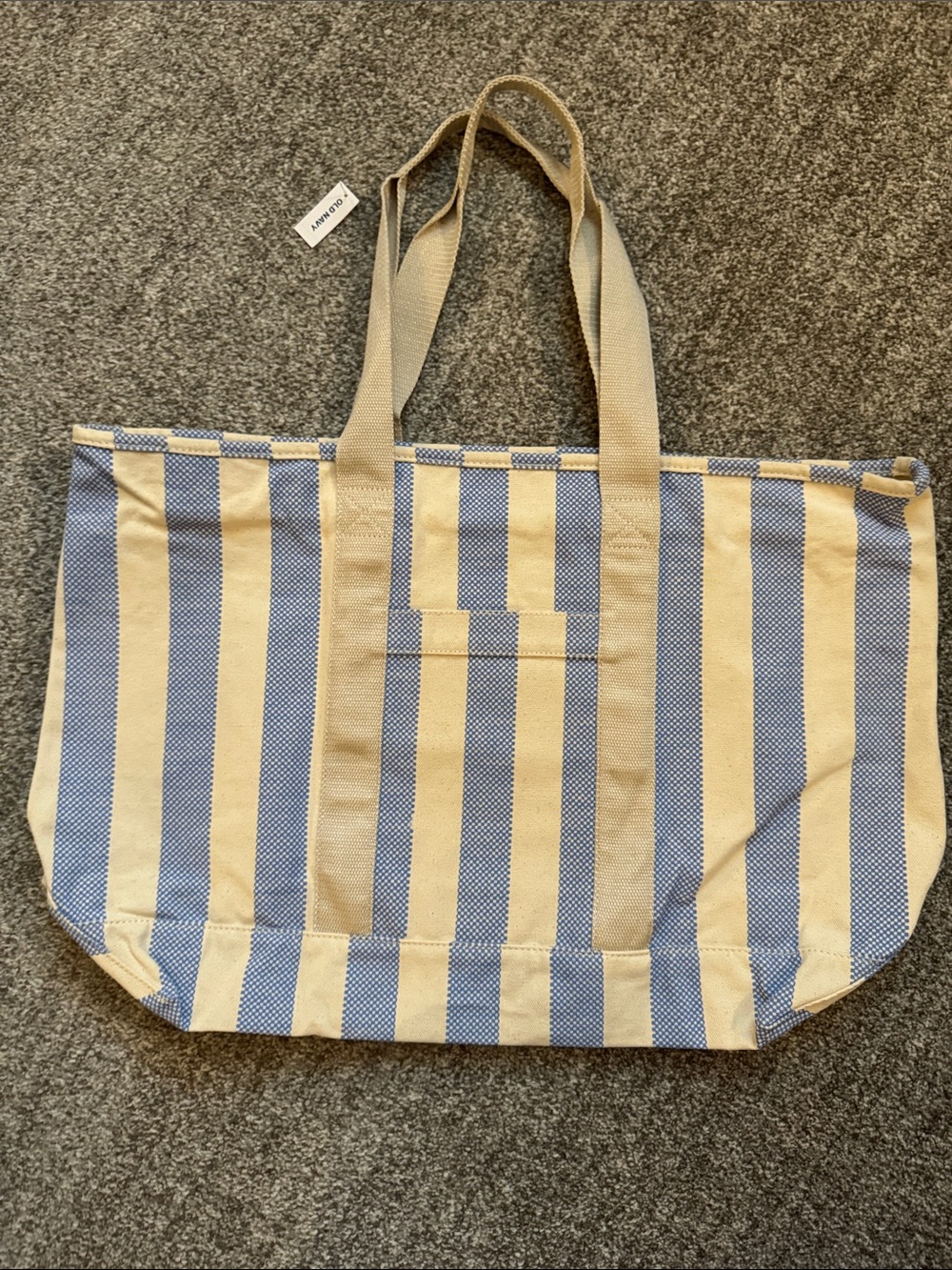 Striped Canvas Tote Bag in Blue and Cream